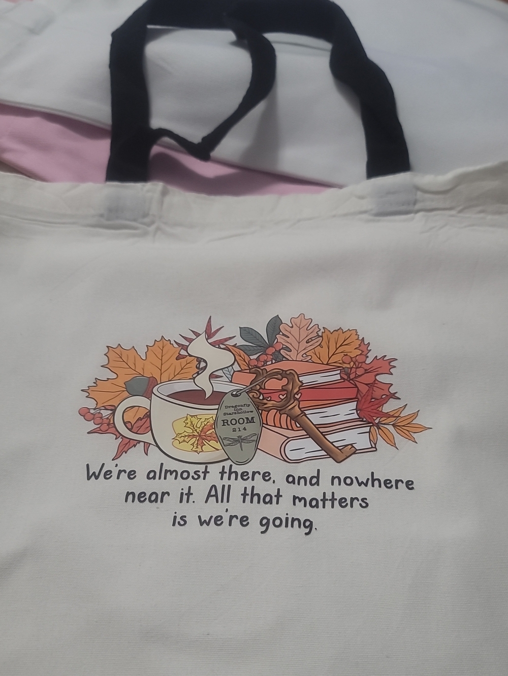 Cream Tote Bag with Autumn Graphic and Quote Stars Hollow Gilmore Girls